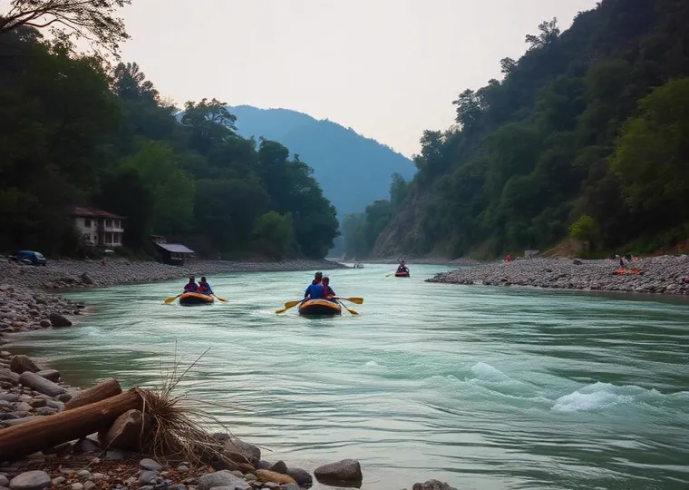 Rafts on the Ganga near Rishikesh